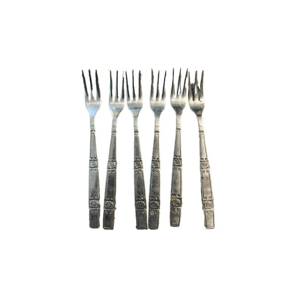 Vintage Oxford Hall Rose Couplet Cocktail Forks Stainless Japan Floral 1974 Lot - Picture 1 of 5